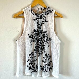 Love Fire Black White Lace Boho lined Tank Top Shirt Size Large